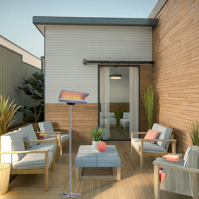 Mpc Estepona 2000w Palo Riscaldatore Riflettente Da Terra Su Piantana 2000w Grigio Dotato Di Curva Riflettente Orientabile Ed In Grado Di Concentrare Il Calore Con Telecomando Ip65