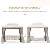 Dondolo 3 Posti e Lettino Singolo Copertura a Gazebo con Zanzariera e Cuscini 256x172x248cm Crema
