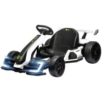 Go Kart Elettrico per Bambini 6-12 Anni 24V 12km/h con Seggiolino Regolabile, Bianco