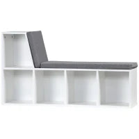 Libreria Panca 2 in 1 con 5 Scomparti Portaoggetti e 2 Cuscini, 108 x 30 x 60 cm, Bianco e Grigio
