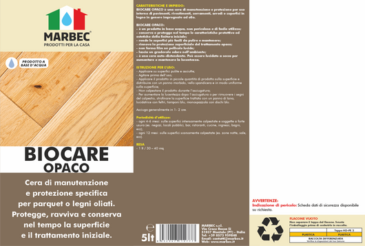 Cera per legno oliato BIOCARE OPACO   5LTx4Pz