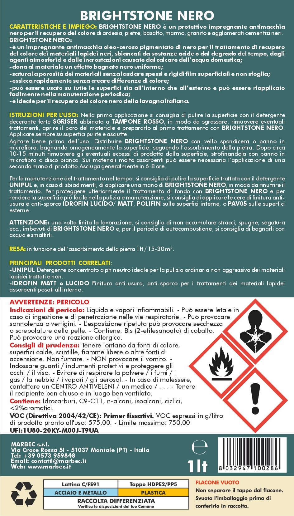 Cera per ardesia nera e pietre BRIGHTSTONE NERO   1LTx6Pz