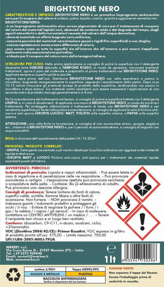 Cera per ardesia nera e pietre BRIGHTSTONE NERO   1LTx6Pz
