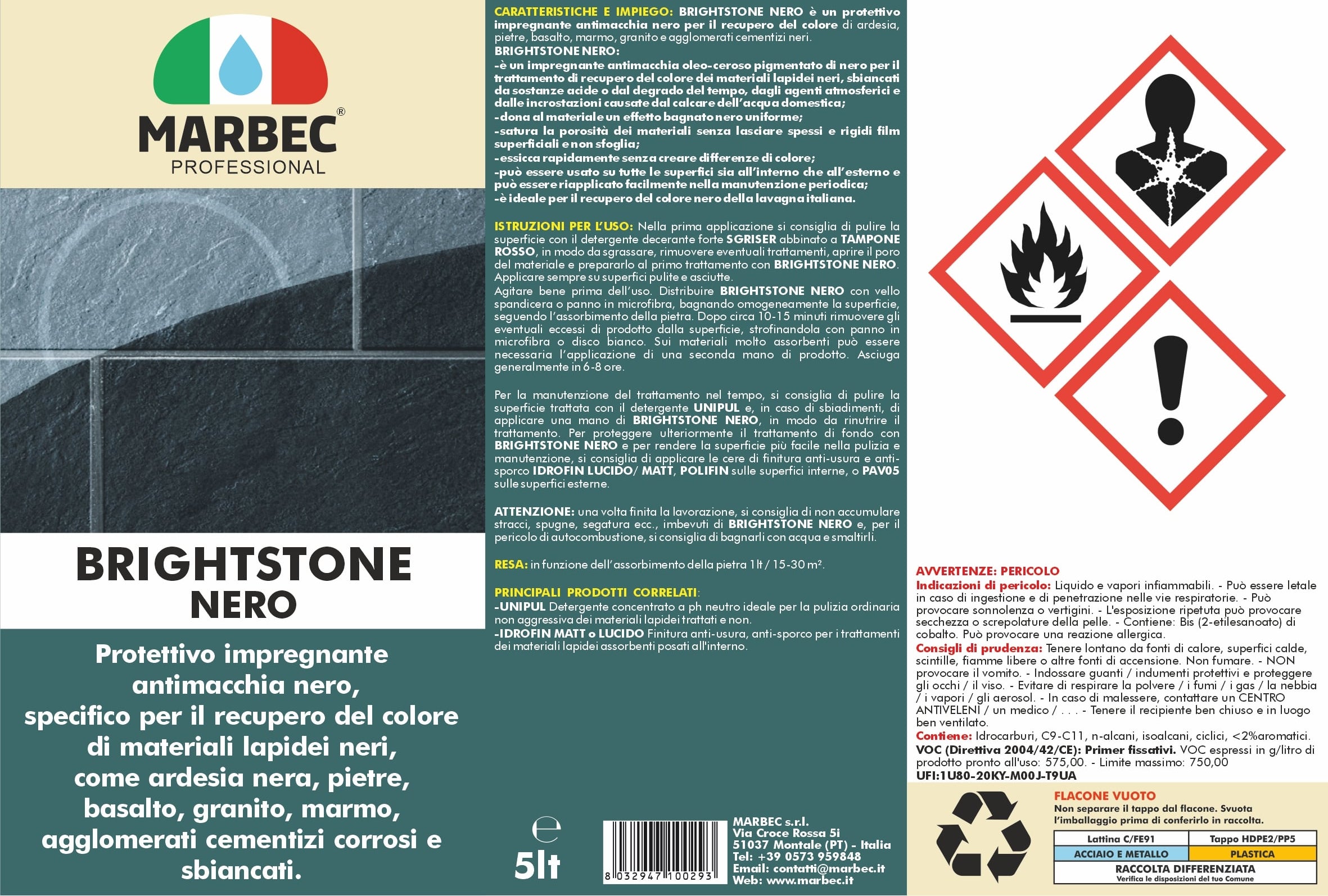 Cera per ardesia nera e pietre BRIGHTSTONE NERO   5LT