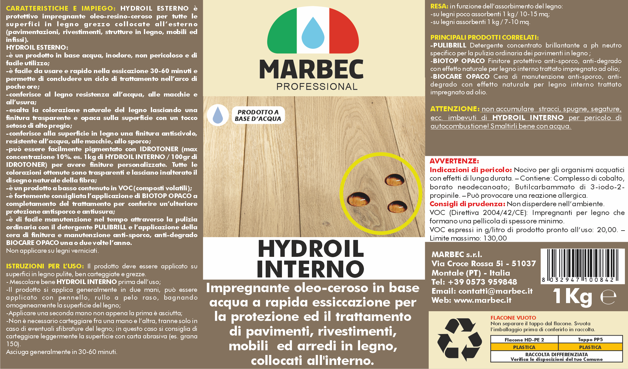 Impregnante per legno HYDROIL INTERNO   1KG