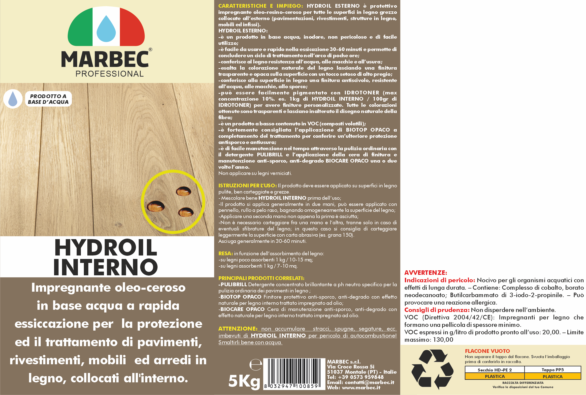 Impregnante per legno HYDROIL INTERNO   5KG