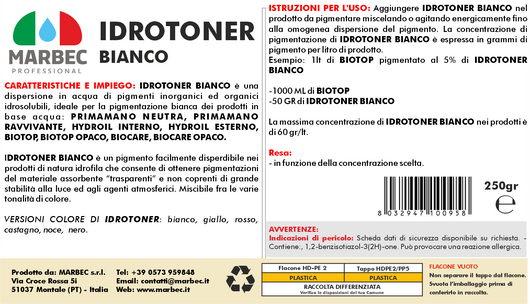 Pigmento idrosolubile bianco IDROTONER BIANCO   250GR