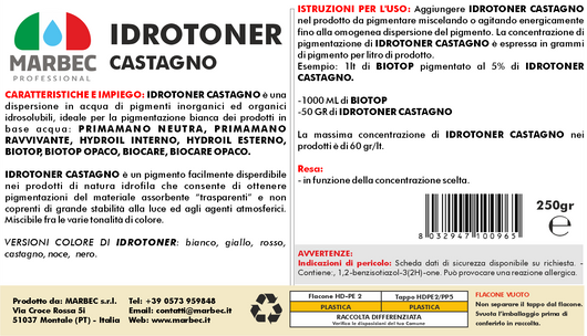 Pigmento idrosolubile castagno IDROTONER CASTAGNO   250GR