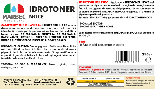 Pigmento idrosolubile noce IDROTONER NOCE   250GR