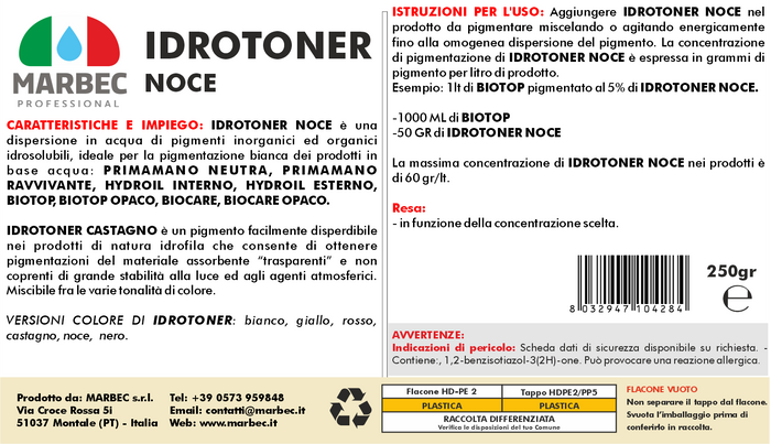 Pigmento idrosolubile noce IDROTONER NOCE   250GR