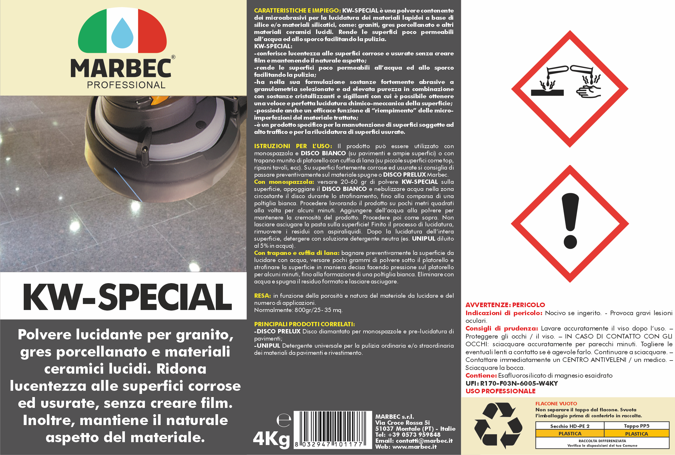 Lucidante in polvere per gres porcellanato e granito KW-SPECIAL   4KGx4Pz