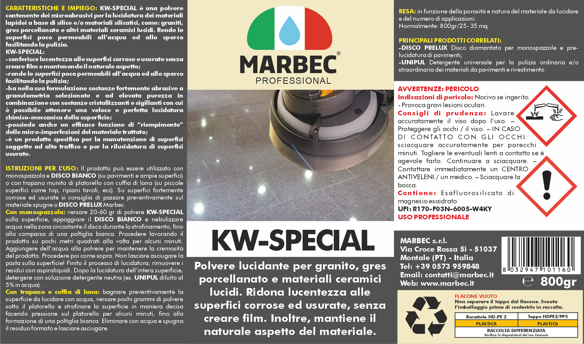 Lucidante in polvere per gres porcellanato e granito KW-SPECIAL   800GRx6Pz