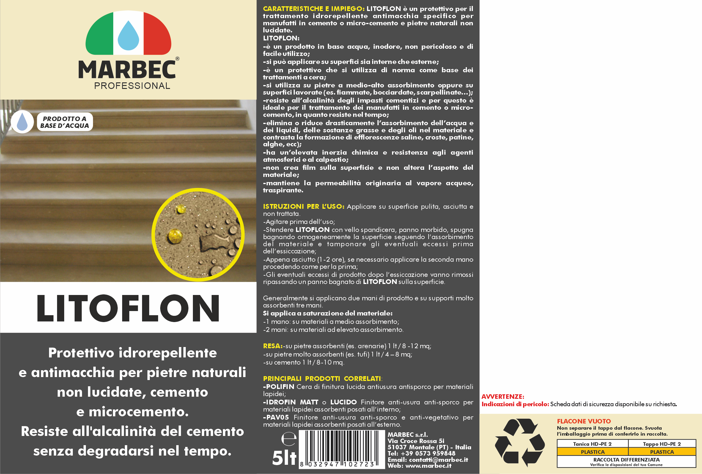 Protettivo antimacchia per cemento, pietre arenarie LITOFLON   5LTx4Pz