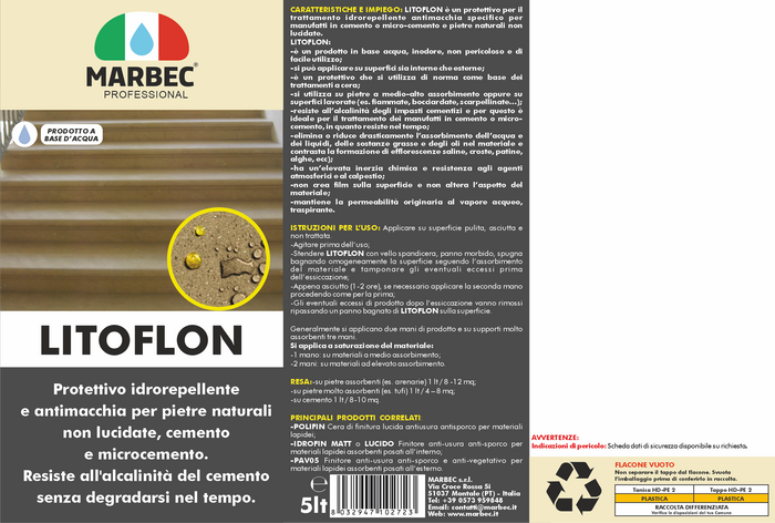 Protettivo antimacchia per cemento, pietre arenarie LITOFLON   5LT