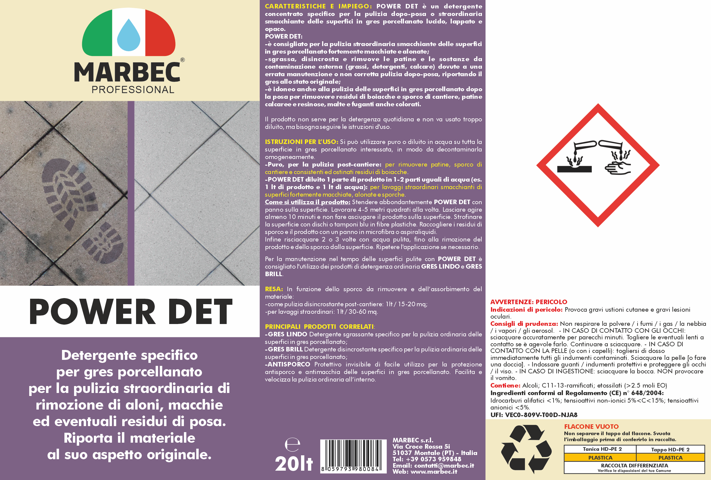 Come pulire il gres porcellanato POWER DET   20LT