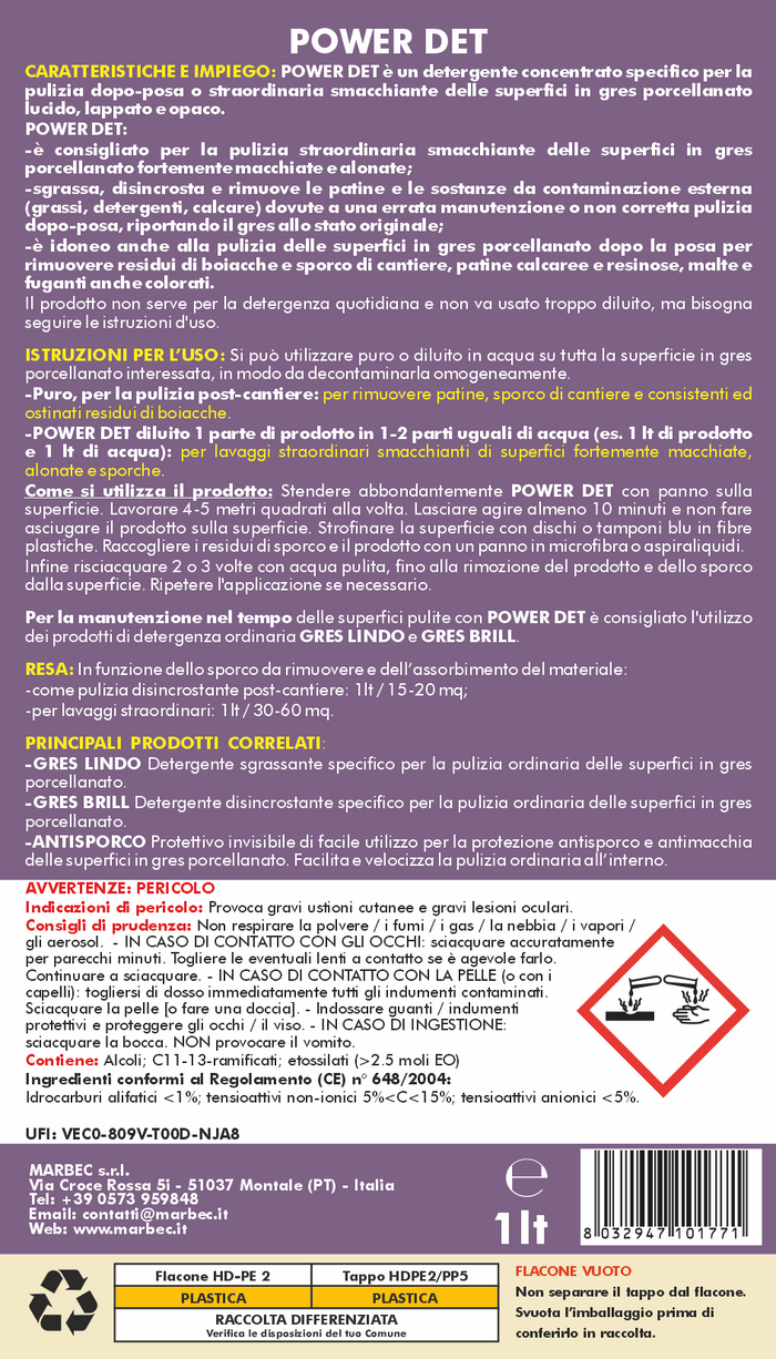 Come pulire il gres porcellanato POWER DET   1LTx6Pz