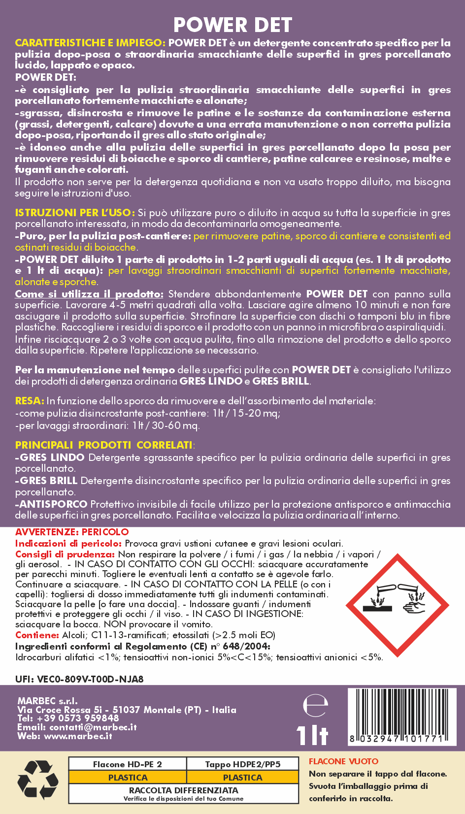 Come pulire il gres porcellanato POWER DET   1LTx6Pz