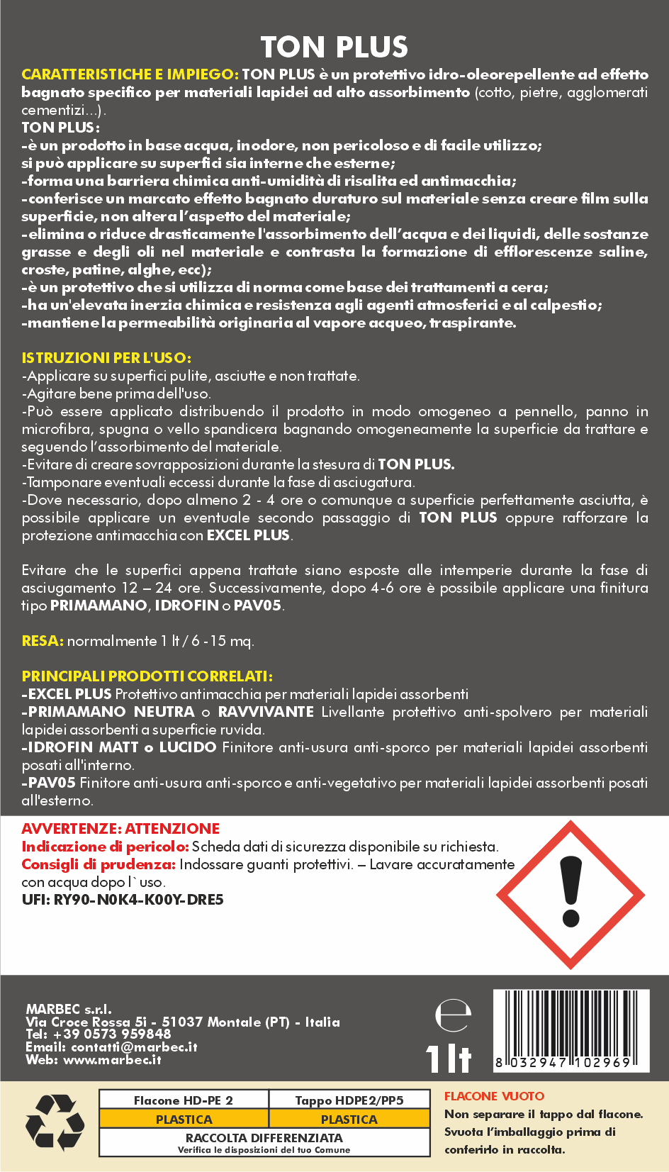 Protettivo effetto bagnato per pietre e cotto TON PLUS   1LTx6Pz