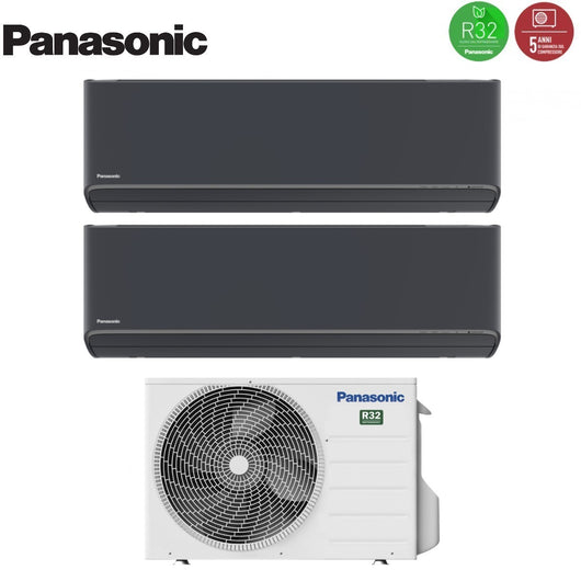 Climatizzatore Condizionatore Panasonic Dual Split Inverter Serie Etherea Dark 7+9 con CU-2Z50TBE R-32 Wi-Fi Integrato Colore Grigio Grafite 7000+9000
