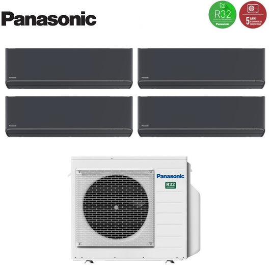 Climatizzatore Condizionatore Panasonic Quadri Split Inverter Serie Etherea Dark 9+9+9+9 con CU-4Z68TBE R-32 Wi-Fi Integrato Colore Grigio Grafite 9000+9000+9000+9000