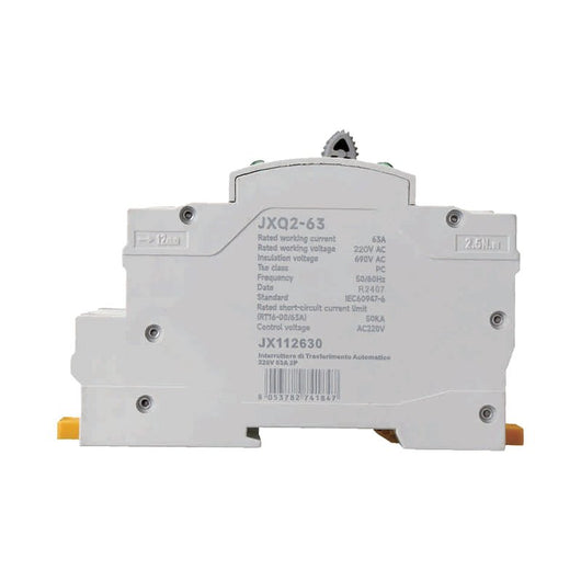 ATS Commutatore di Trasferimento Automatico Fotovoltaico 2P 2M Doppio Alimentazione 63A AC 230V IP20 IEC60947-6-1