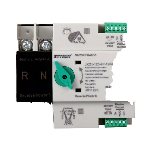 ATS Commutatore di Trasferimento Automatico Fotovoltaico 2P 4M Doppio Alimentazione 125A AC 230V IP20 EC60947-6-1