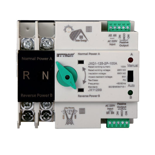 ATS Commutatore di Trasferimento Automatico Fotovoltaico 2P 4M Doppio Alimentazione 100A AC 230V IP20 IEC60947-6-1