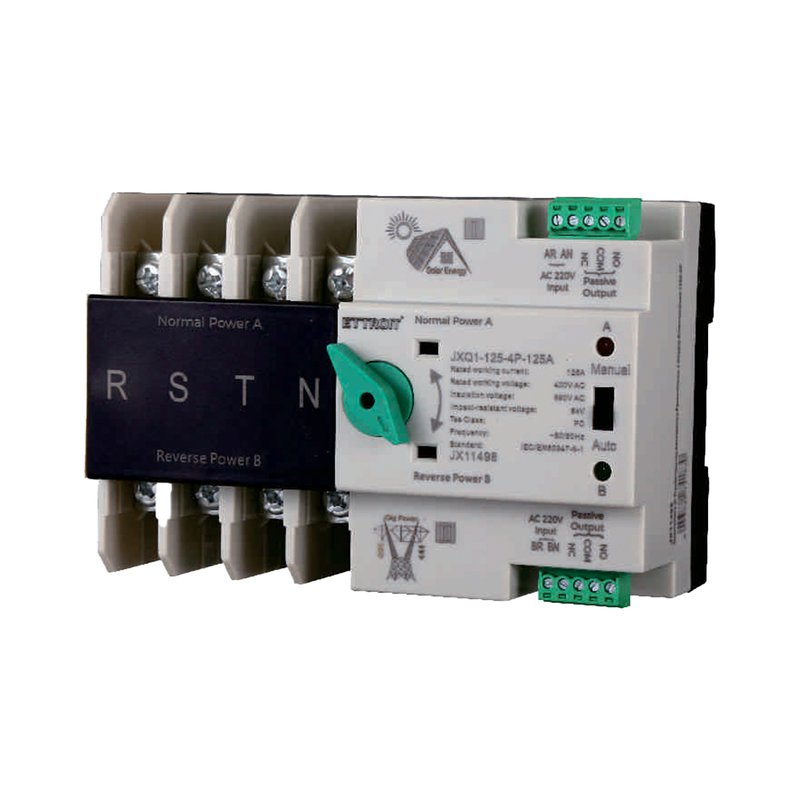 ATS Commutatore di Trasferimento Automatico Fotovoltaico 4P 6M Doppio Alimentazione 125A AC 400V IP20 IEC60947-6-1