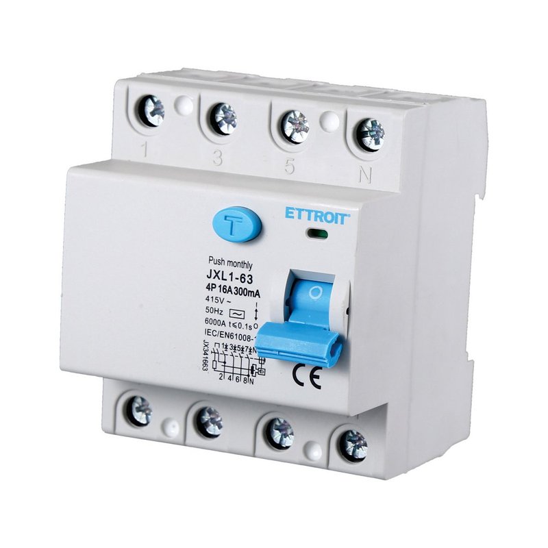 ETTROIT Interruttore Differenziale Puro 4P 16A 6kA 300mA 380V Salvavita Differenziale Occupa 4 Moduli DIN