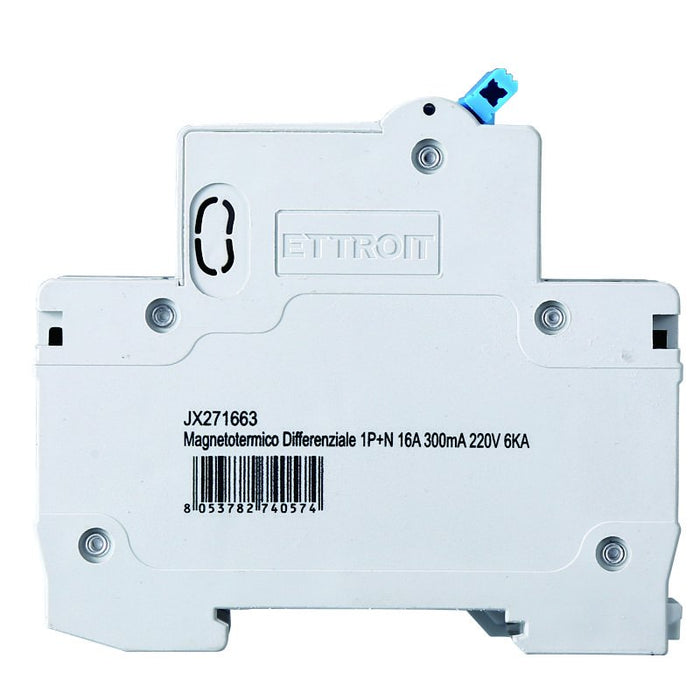 Interruttore Magnetotermico Differenziale 1P+N 16A 6KA 300mA 220V Occupa 2 Moduli DIN