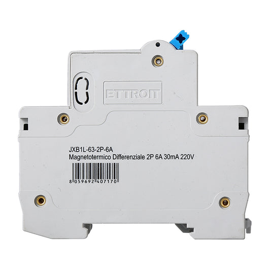 Interruttore Magnetotermico Differenziale 1P+N 6A 4.5kA 30mA 220V Occupa 2 Moduli DIN