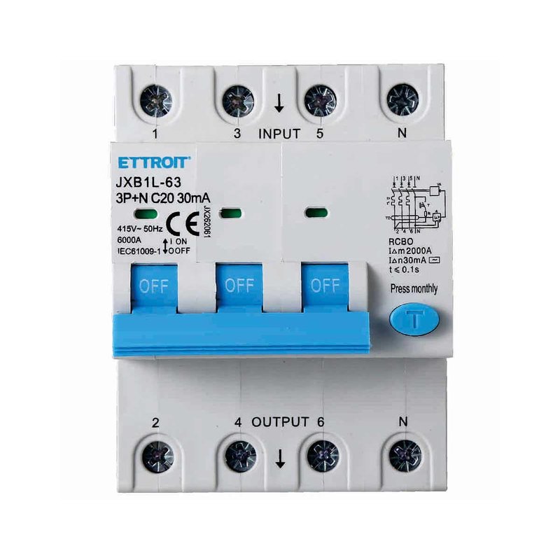 Interruttore Magnetotermico Differenziale 3P+N 20A 6KA 30mA 380V Occupa 4 Moduli DIN