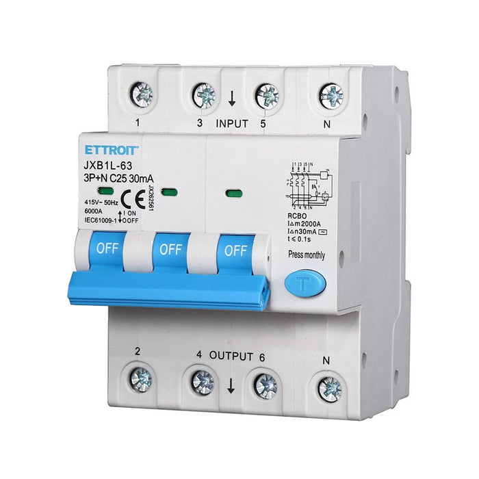 Interruttore Magnetotermico Differenziale 3P+N 25A 6KA 30mA 380V Occupa 4 Moduli DIN