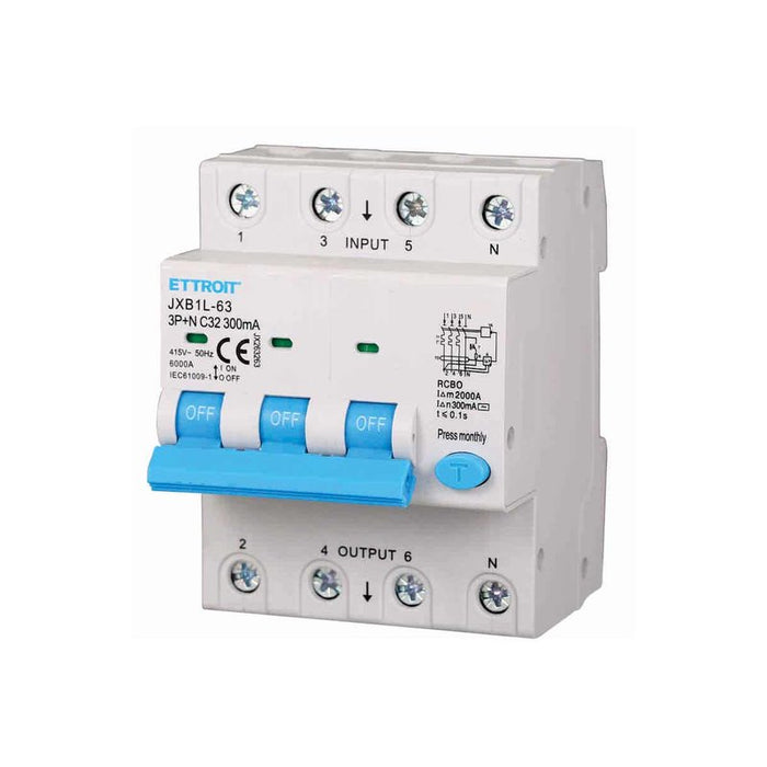 Interruttore Magnetotermico Differenziale 3P+N 32A 6KA 300mA 380V Occupa 4 Moduli DIN