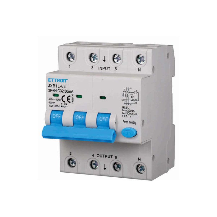 Interruttore Magnetotermico Differenziale 3P+N 32A 6KA 30mA 380V Occupa 4 Moduli DIN