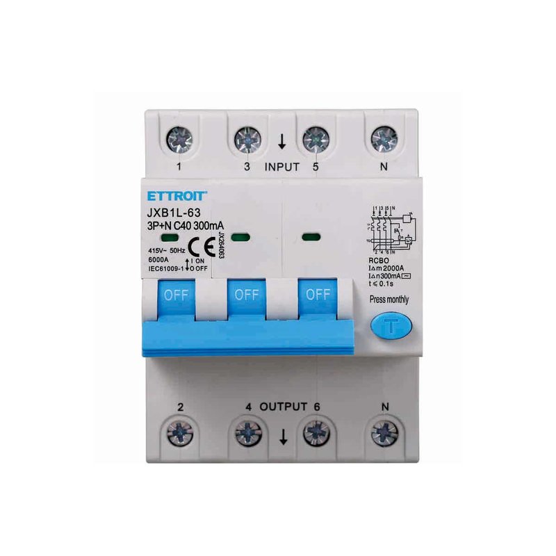 Interruttore Magnetotermico Differenziale 3P+N 40A 6KA 300mA 380V Occupa 4 Moduli DIN