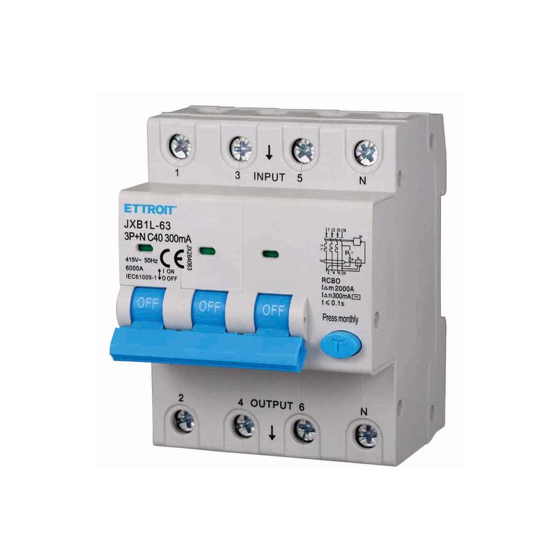 Interruttore Magnetotermico Differenziale 3P+N 40A 6KA 300mA 380V Occupa 4 Moduli DIN