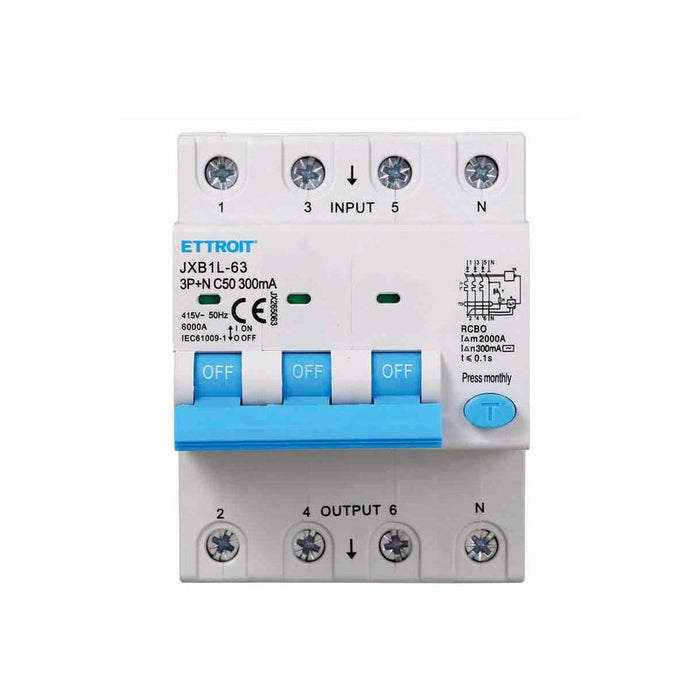 Interruttore Magnetotermico Differenziale 3P+N 50A 6KA 300mA 380V Occupa 4 Moduli DIN