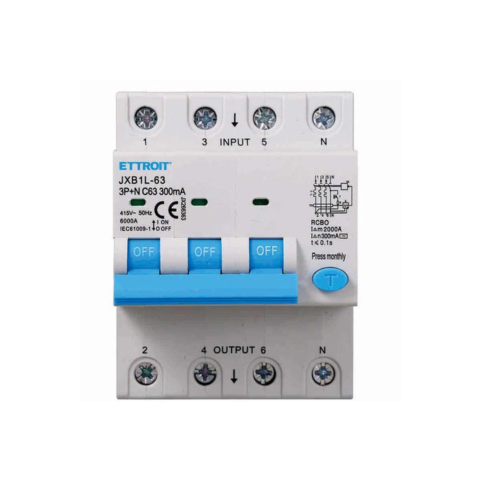 Interruttore Magnetotermico Differenziale 3P+N 63A 6KA 300mA 380V Occupa 4 Moduli DIN