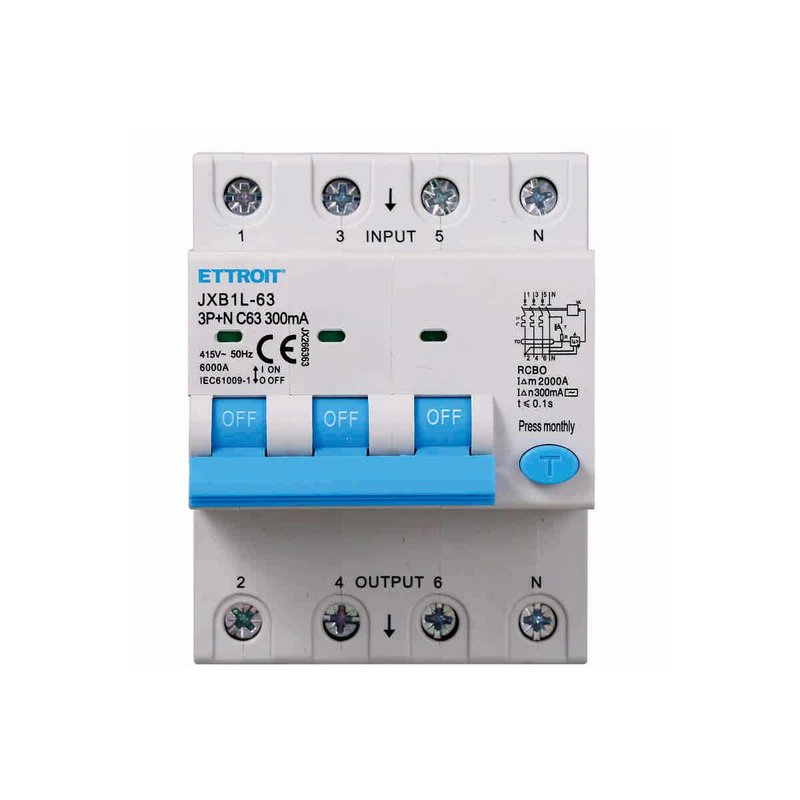 Interruttore Magnetotermico Differenziale 3P+N 63A 6KA 300mA 380V Occupa 4 Moduli DIN