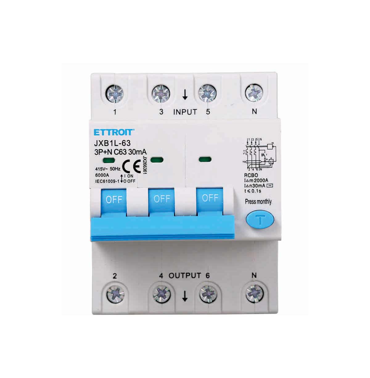 Interruttore Magnetotermico Differenziale 3P+N 63A 6KA 30mA 380V Occupa 4 Moduli DIN