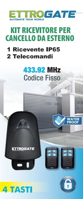 ETTROIT Kit ricevitore per automazione cancelli con 2 telecomandi universali 433mhz IP65 ESTERNO