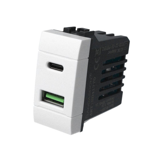 Modulo Presa Caricatore USB 2 Porte 3,1A USB-A + USB Type C Colore BIANCO Compatibile Con Bticino Living Light