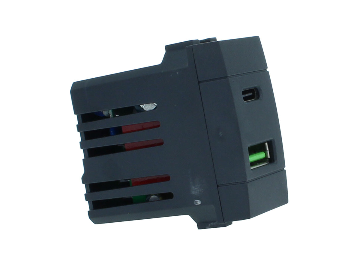 ETTROIT Presa USB 3,1A 2 Porte (USB-A + USB-C) Nera Compatibile Bticino Living