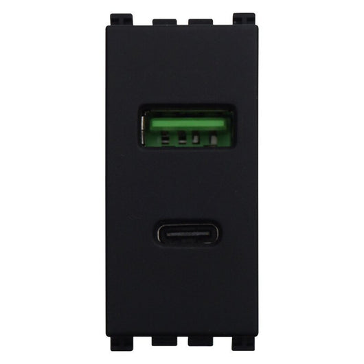 Modulo Presa Caricatore USB 2 Porte 3,1A USB-A + USB Type C Colore Nero Compatibile Con Vimar Arkè