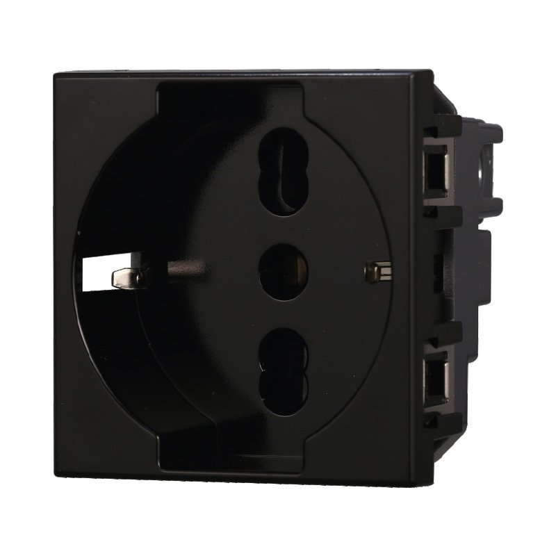 ETTROIT Presa Schuko 2P+T 16A Colore Nero Compatibile Con Bticino Axolute