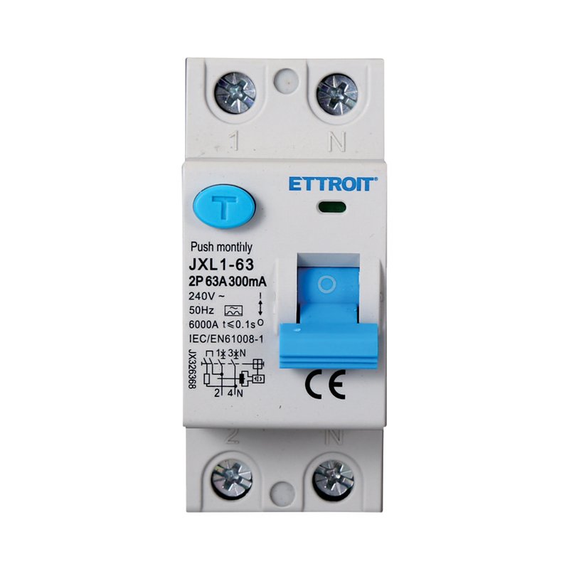 RCCB Interruttore Differenziale Puro Tipo A 1P+N 2M 6000A 300mA 63A AC 230V IP20 IEC61008-1