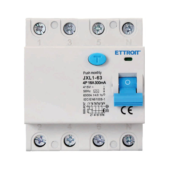 RCCB Interruttore Differenziale Puro Tipo A 3P+N 4M 6000A 300mA 16A AC 400V IP20 IEC61008-1