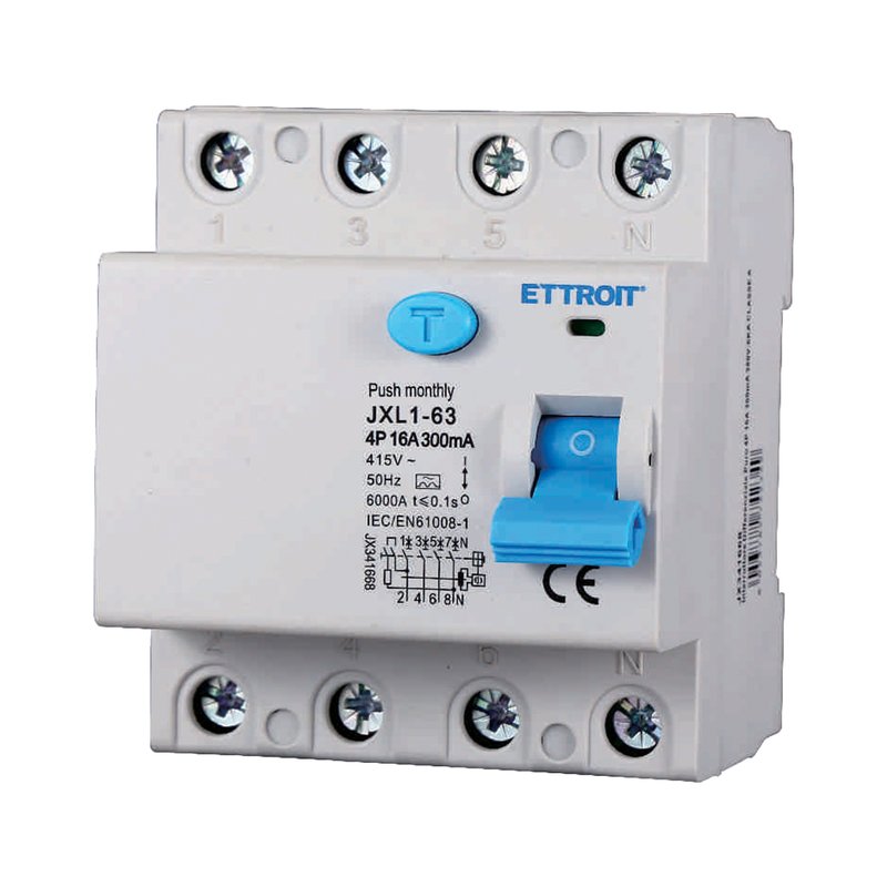 RCCB Interruttore Differenziale Puro Tipo A 3P+N 4M 6000A 300mA 16A AC 400V IP20 IEC61008-1