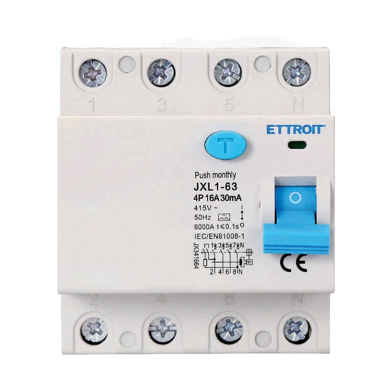 RCCB Interruttore Differenziale Puro Tipo A 3P+N 4M 6000A 30mA 16A AC 400V IP20 IEC61008-1